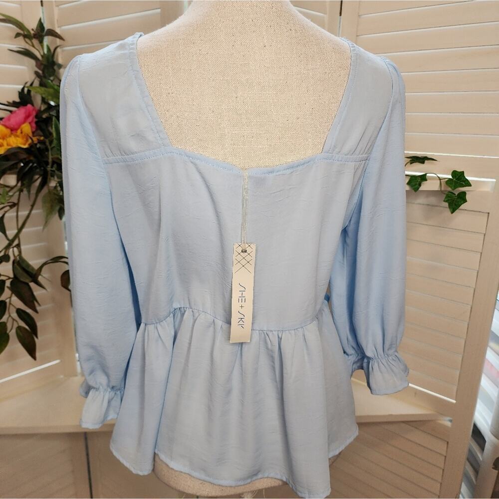 168 SHE & SKY BABY BLUE PEPLUM NEW BLOUSE - Picture 7 of 7